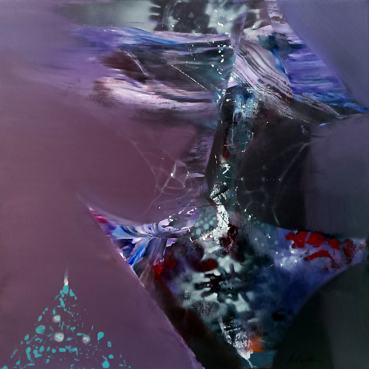 Expressive Still Life Acrylic Painting By Kloska Ovidiu, 24 X 24", Still Life With Liliac, Original Artwork