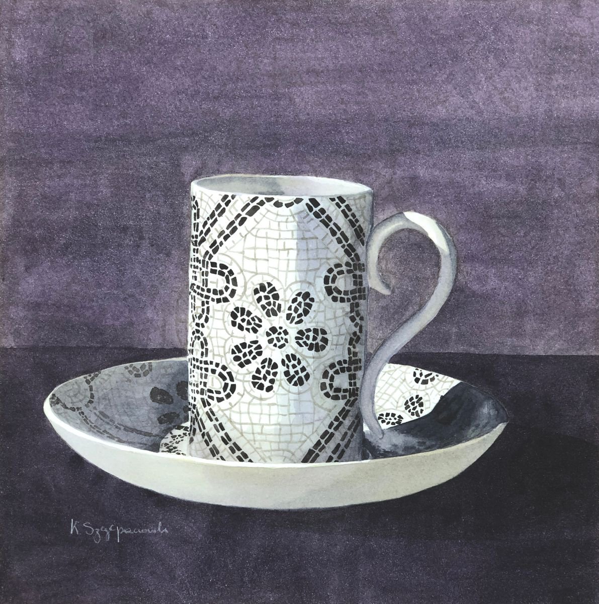 Portrait of a Portuguese coffee cup - purple by Krystyna Szczepanowski