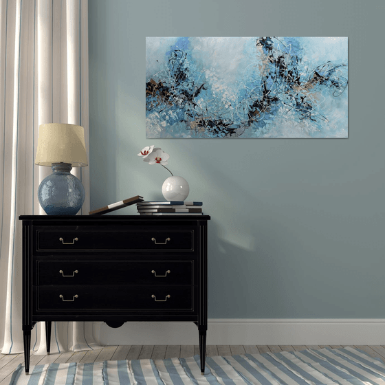 Morning Mist 24"x48" - Large Blue Acrylic  Abstract Painting