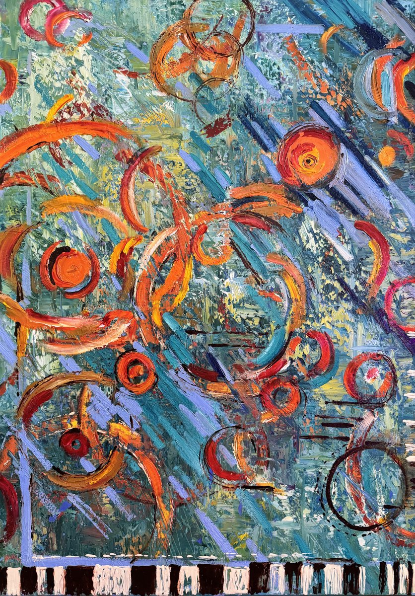Abstract Oil Painting By Diana Malivani, 20 X 28, The Lake Of Rings, Original Artwork