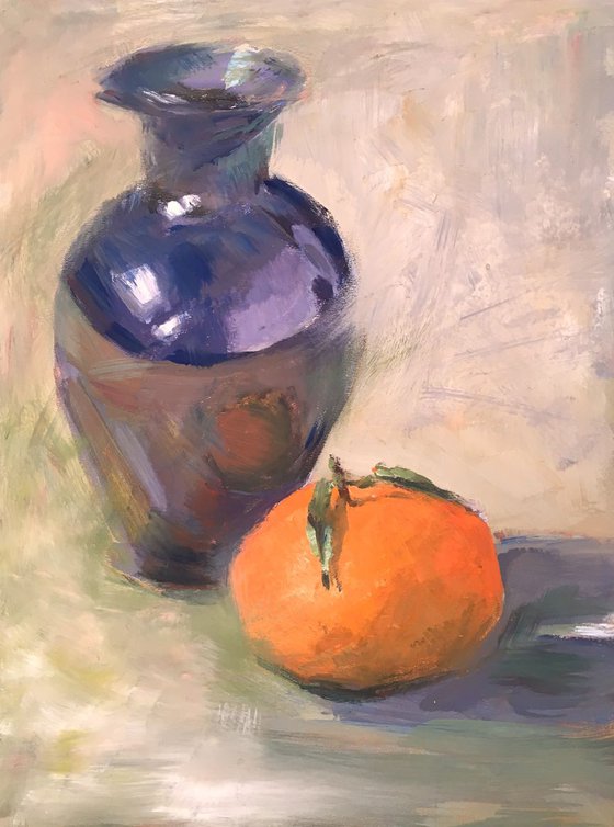Original Kitchen Stilllife - Orange and Vase