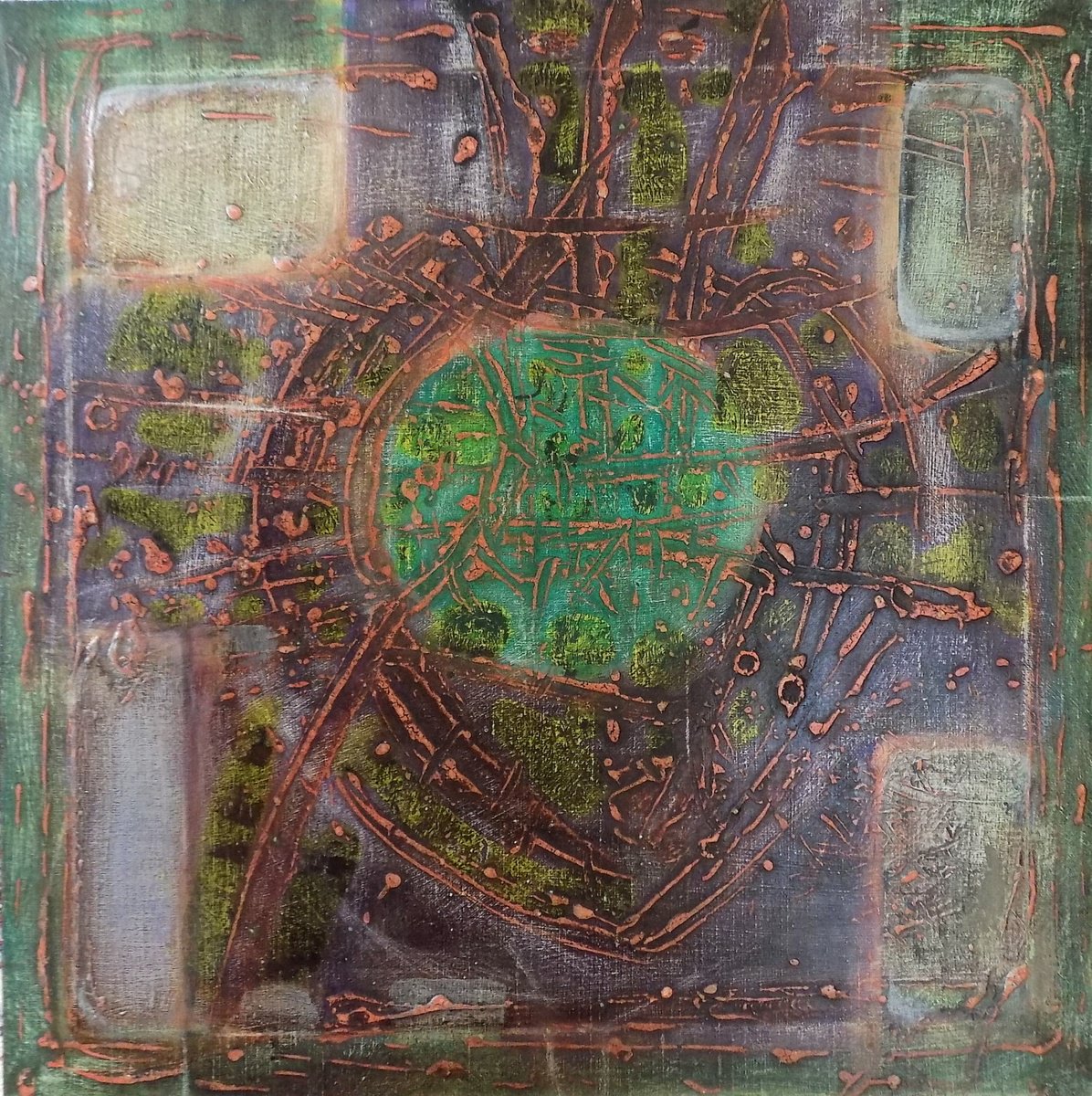 Abstract Acrylic Painting By Stanislav Bojankov, 24 X 24", Heart-Xxix, Original Artwork