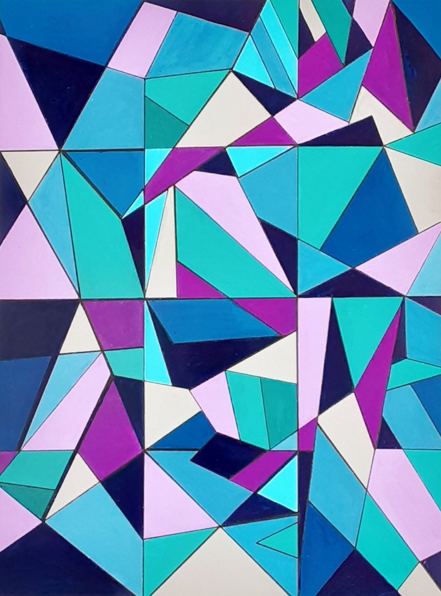 Geometric Abstract Painting By Paul Heron, 17 X 21", Geometric Abstraction Iv, Original Artwork