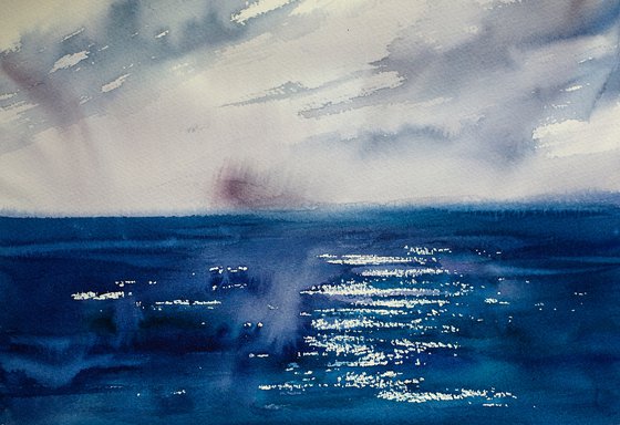 Ocean. Half abstract. Water sea blue small landscape interior detail seascape drama sky storm