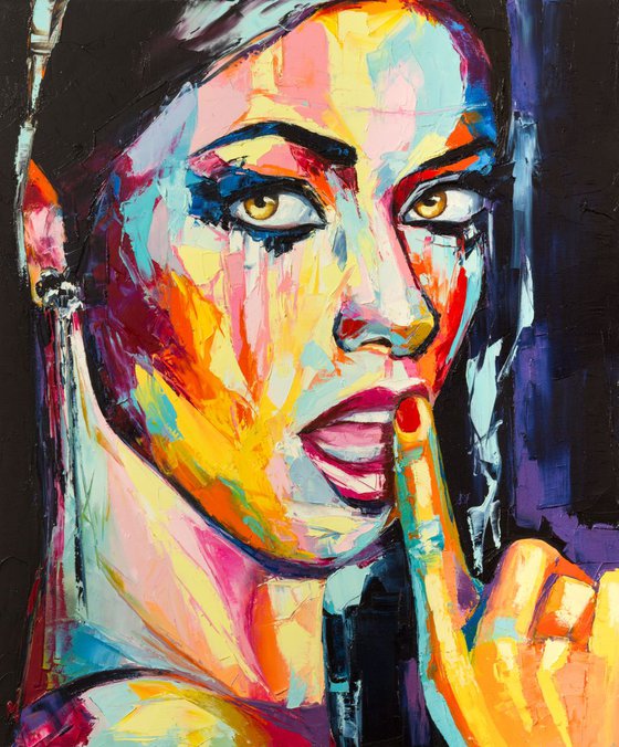 "Too naughty", a fantasy woman palette knife portrait from "colorful emotions" collection