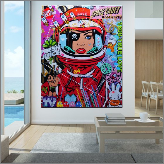 Red Cadet Romance 120cm x 150cm Space Cadet Textured Urban Pop Art
