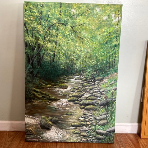 MOUNTAIN STREAM NEAR OLD FORT NC - oil 36X24