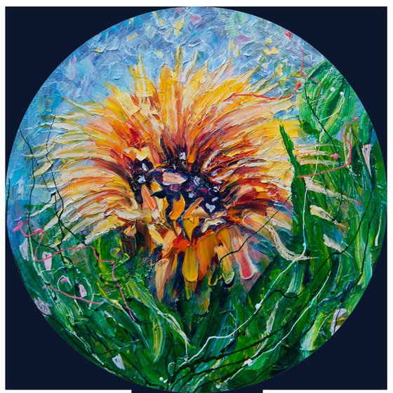 Sun Flower  (On a wooden circle)