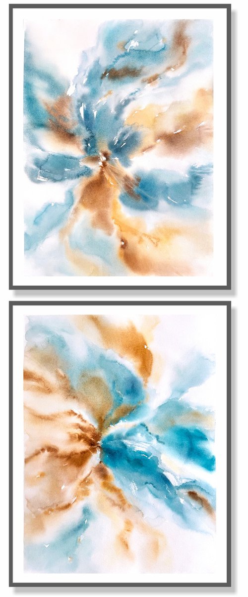 Abstract flowers diptych by Olga Grigo