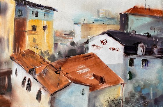 Rooftops of Yerevan - original watercolor
