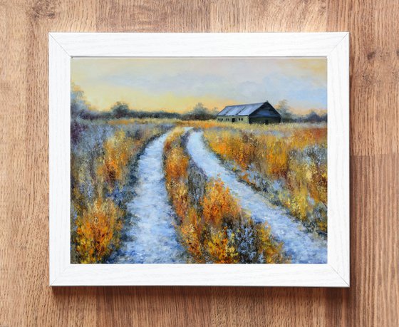 Frosty country road in winter