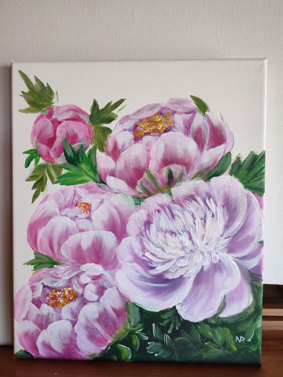 Lovely peonies, original flower, floral impressionistic painting