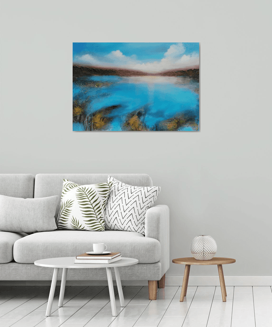 A XL large original semi-abstract beautiful structured mixed media painting of a seascape "Dream"