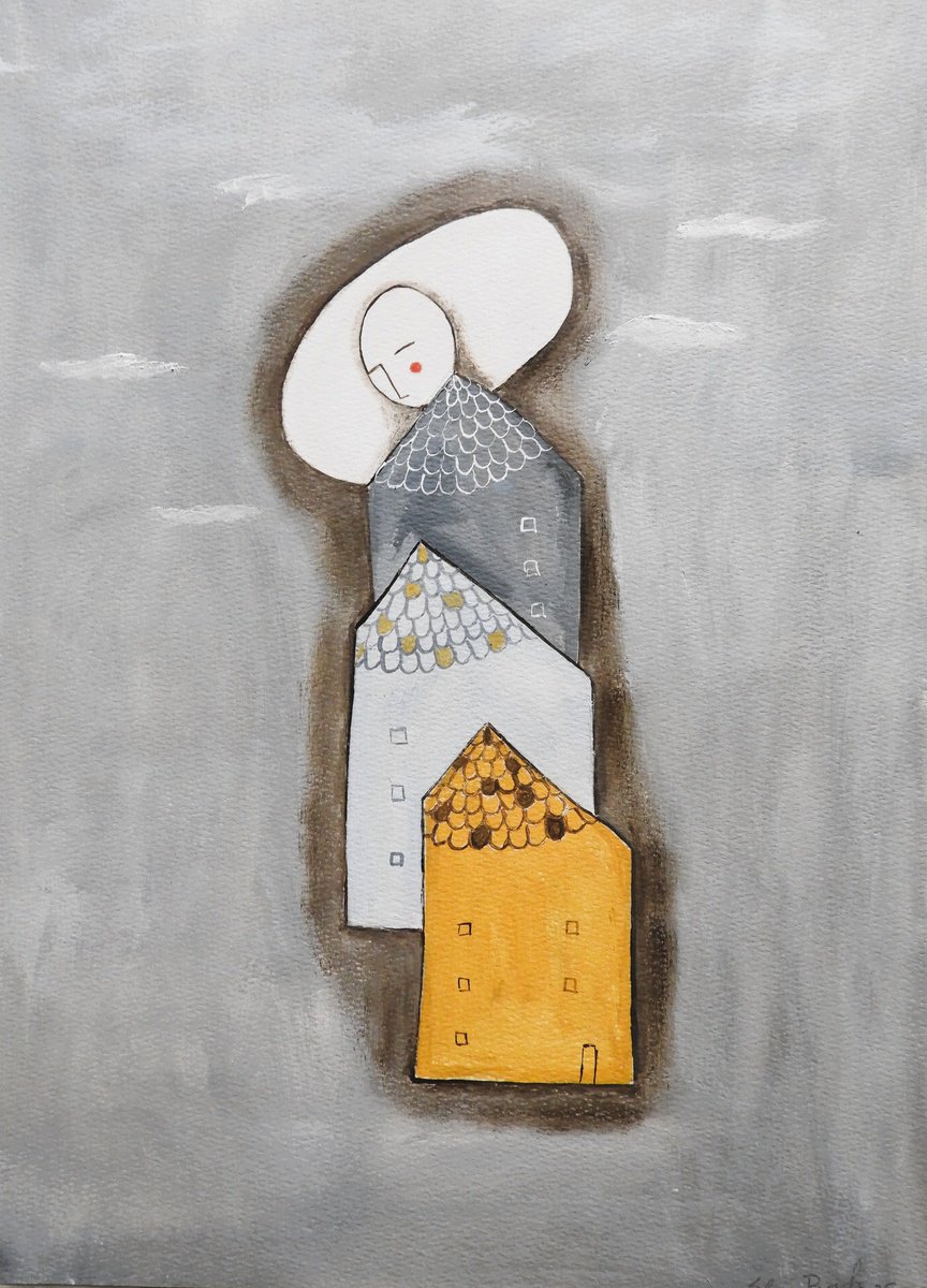 Illustrative Portrait Oil Painting By Silvia Beneforti, 12 X 17", Thinking About A Village, Original Artwork