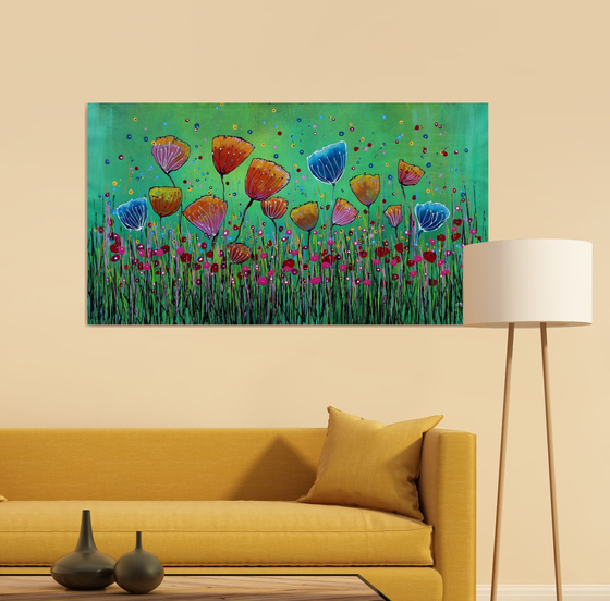 Young Folks #7 - Large original abstract floral painting