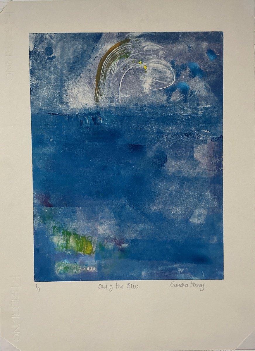 Abstract Limited Edition Print By Sandra Haney, 14 X 20", Out Of The Blue, Original Artwork