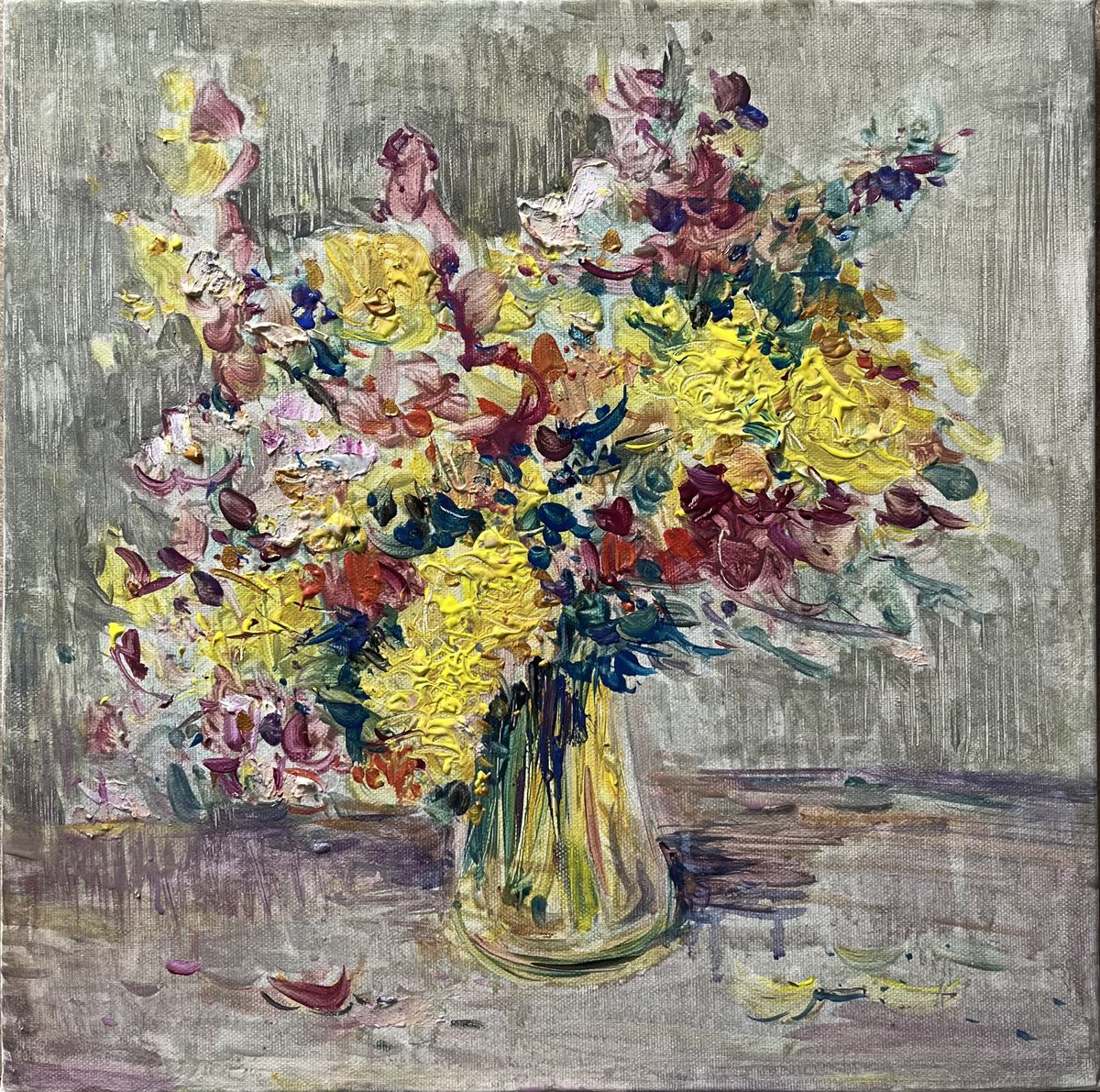 Expressive Botanical Acrylic Painting By Altin Furxhi, 17 X 17, Fiori D