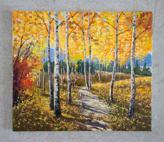 Autumn forest. Oil painting. Original Art. 14 x 12in.