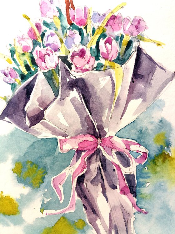 Watercolor sketch "Spring Rains" - series "Artist's Diary"