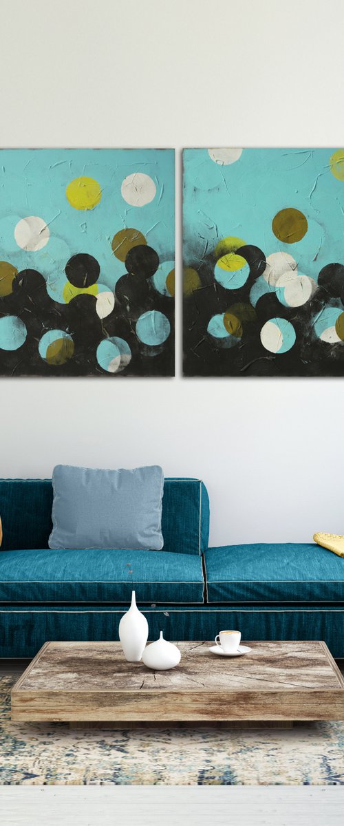 Turquoise Circle Line - Twin XL 160x80cm by Ronald Hunter