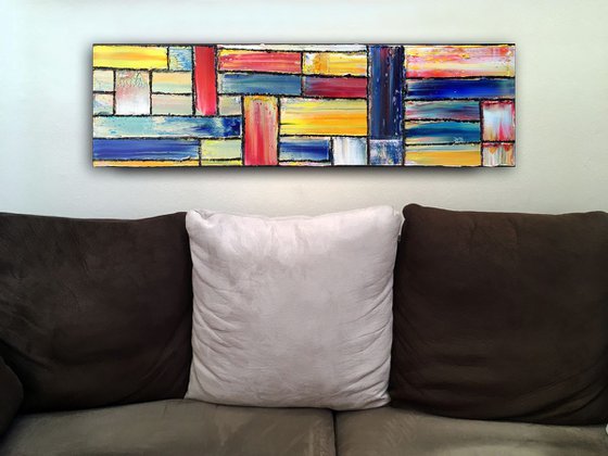 "Candy Crush" - Original PMS Abstract Oil Painting On Reclaimed Wood - 26" x 7.5"