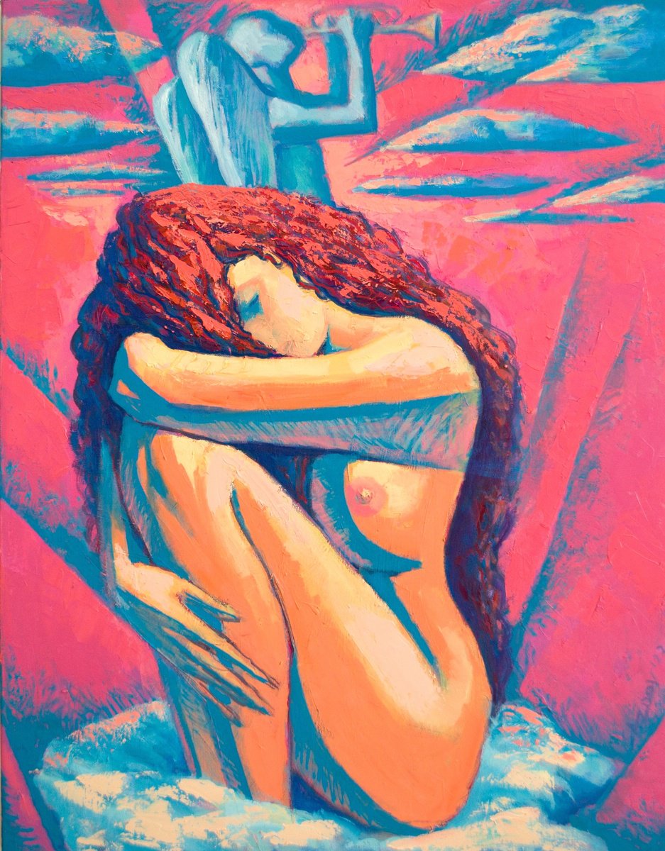 Expressive Portrait Oil Painting By Rumen Sazdov, 28 X 35", Melancholia, Original Artwork