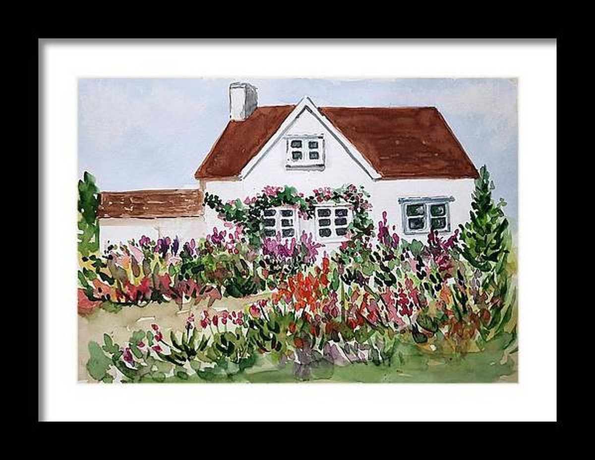 English Countryside cottage 2 Watercolor painting 11.5x 8.25 by Asha Shenoy