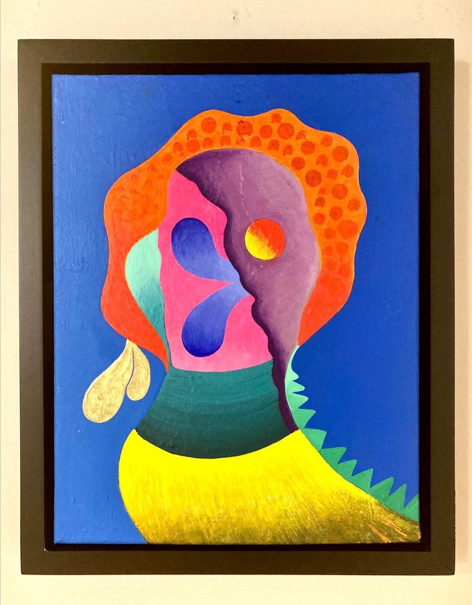 Abstract Portrait Painting By Daniel Goodman, 13 X 16, Blue-Billed Smack Quacker, Original Artwork