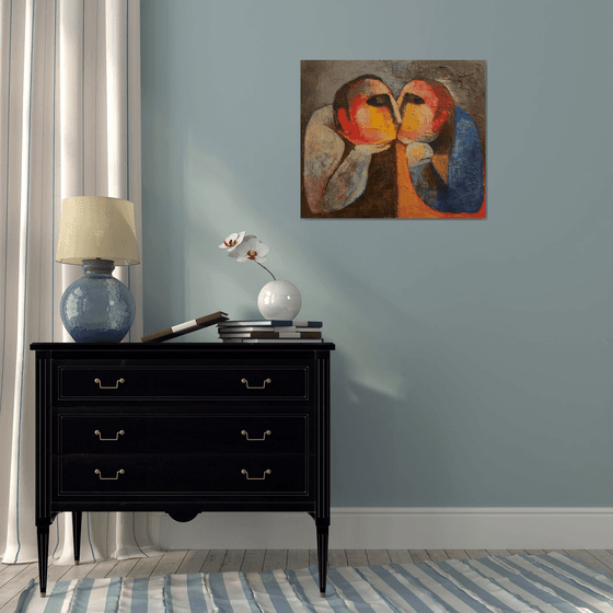 Kiss(Acrylic painting, 60x70cm, ready to hang)
