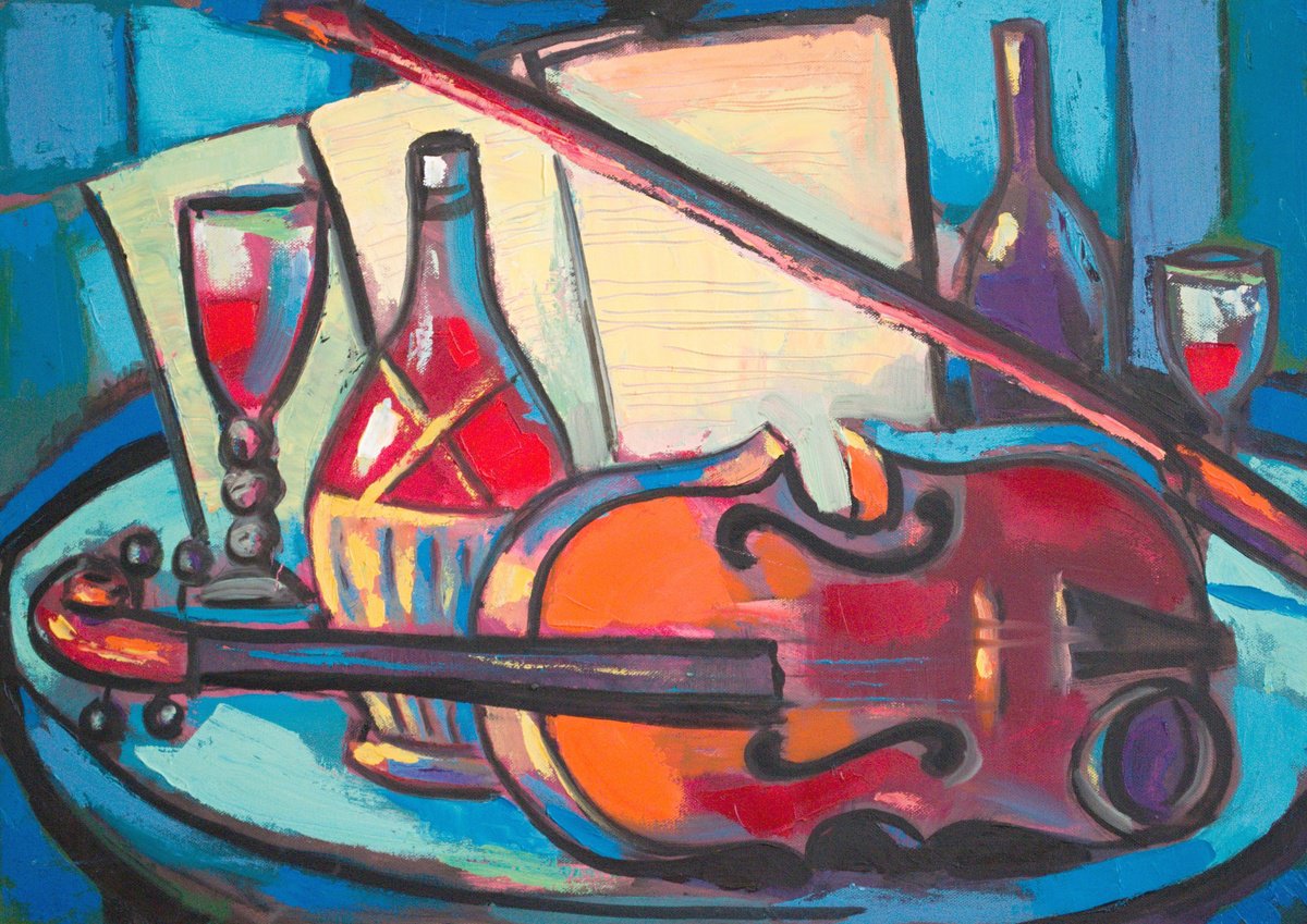 Expressive Still Life Oil Painting By Rumen Sazdov, 28 X 20", Auftakt, Original Artwork