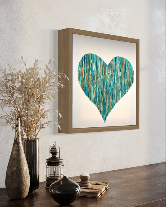 Bright Love - Teal & Golden - Champagne floating frame