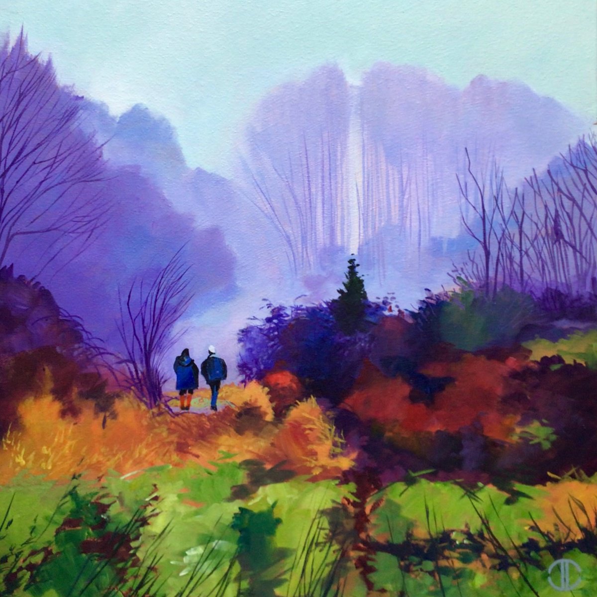 Impressionistic Landscape Acrylic Painting By Joseph Lynch, 20 X 20, Misty Morning Lagan Meadows, Original Artwork