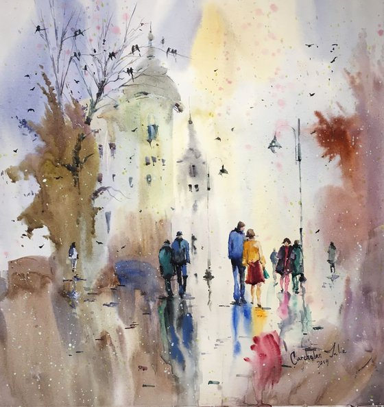 Sold Watercolor “Autumn feeling. Afternoon walk”