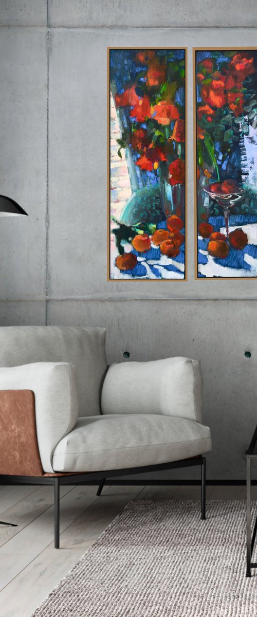 Colourful still life with oranges by Olha Laptieva