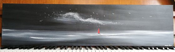 Moonlight Murmuration - Seascape, Murmuration, Panoramic, XL, Modern Art Office Decor Home