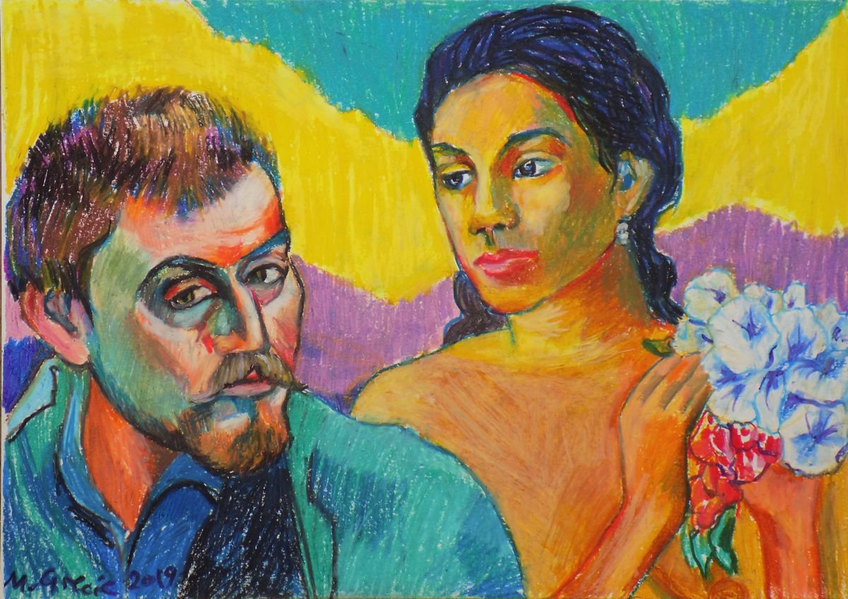 Impressionistic Pastel Drawing , Paul And His Muse By Maja Grecic, 17 X 12, Artwork For Sale On Artfinder