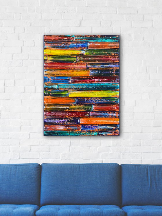 "Color Stacking" - Original PMS Abstract Oil Painting On Canvas - 24" x 32"