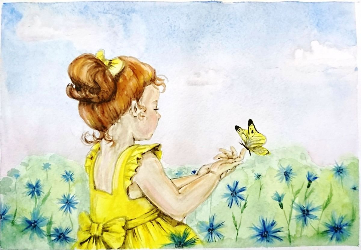 Girl with yellow butterfly by Svetlana Vorobyeva