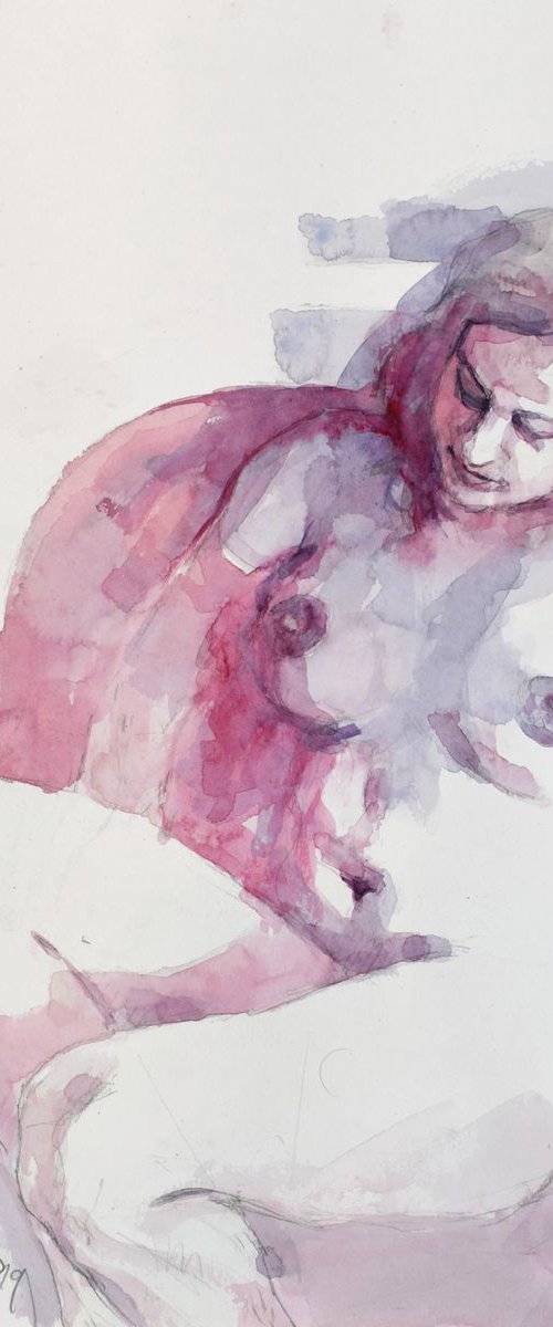 Nude in  the bath by Goran Žigolić Watercolors