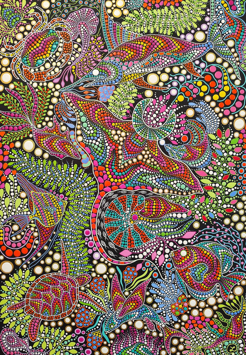 Expressive Landscape Acrylic Painting By Oxana Lazari, 28 X 39", Under The Sea, Original Artwork