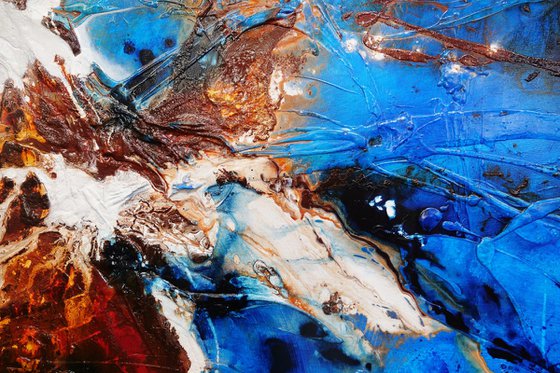 Rusted Blue Sugar 240cm x 120cm Blue Brown Textured Abstract Art