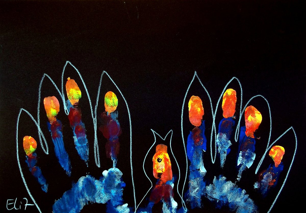 Surrealistic Painting , Wings And Hands Of Hanukkah By Elisheva Nesis, 13 X 9, Artwork For Sale On Artfinder