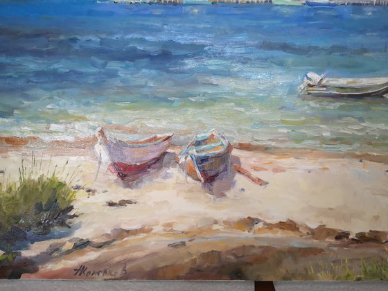 Moored by the beach, (18x24x1.5'')