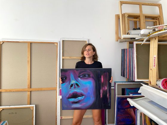 Electric Blue Female Portrait — Striking