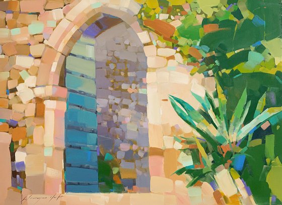 Gate of a Castle, Original oil painting, Handmade artwork, One of a kind