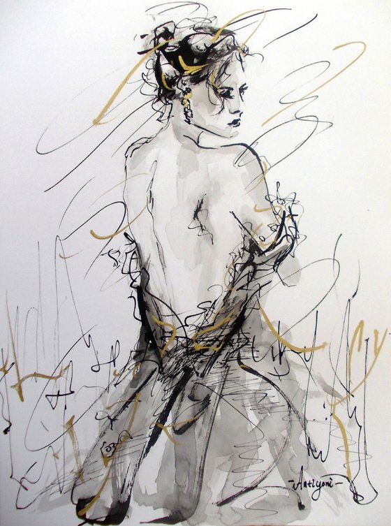 Woman  ink drawing series-Figurative drawing on paper