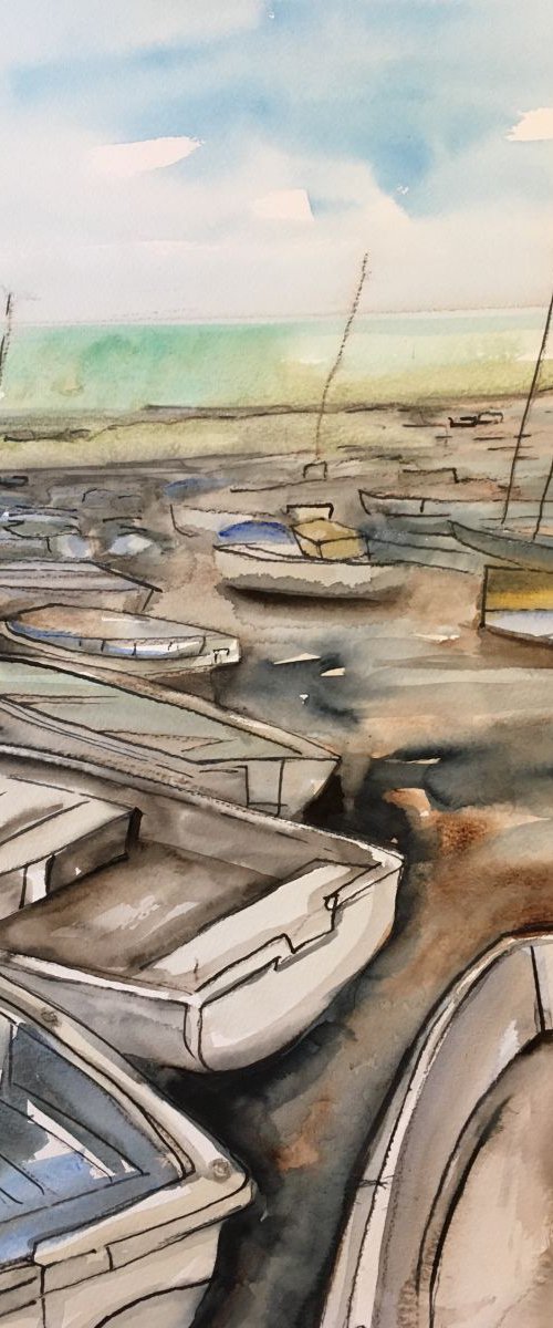 Boats at Burnham Overy Staithe by Amanda Lakin Art