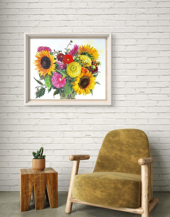 Floral bouquet in yellow and pink