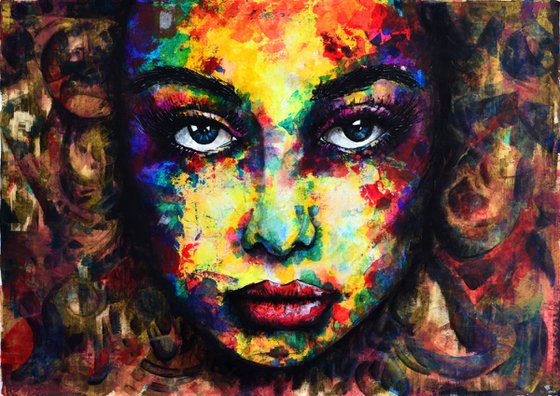 Longing Ciphers - Beautiful Eyes - XL Emotional Abstract Original Modern Abstract Art Painting Portrait