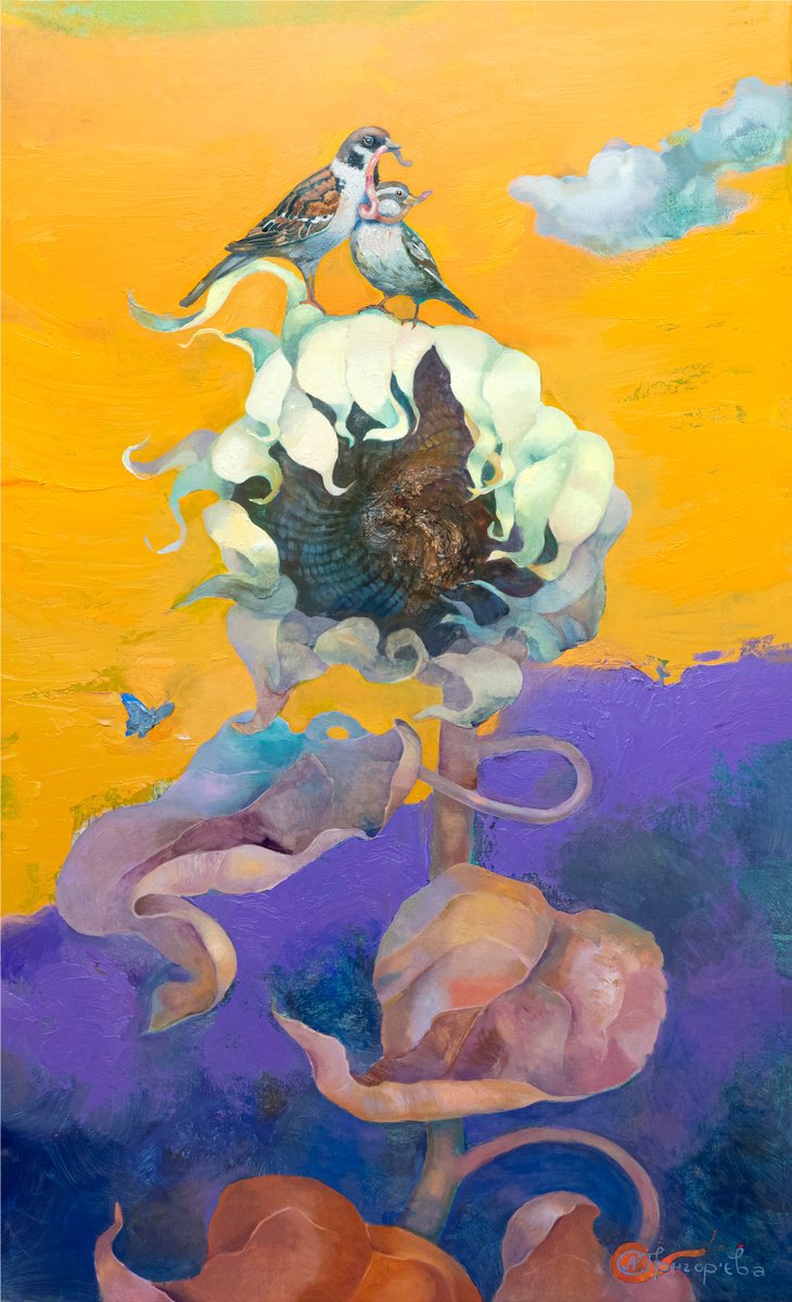 Impressionistic Botanical Oil Painting By Anastasiia Grygorieva, 22 X 35, One For Two, Original Artwork